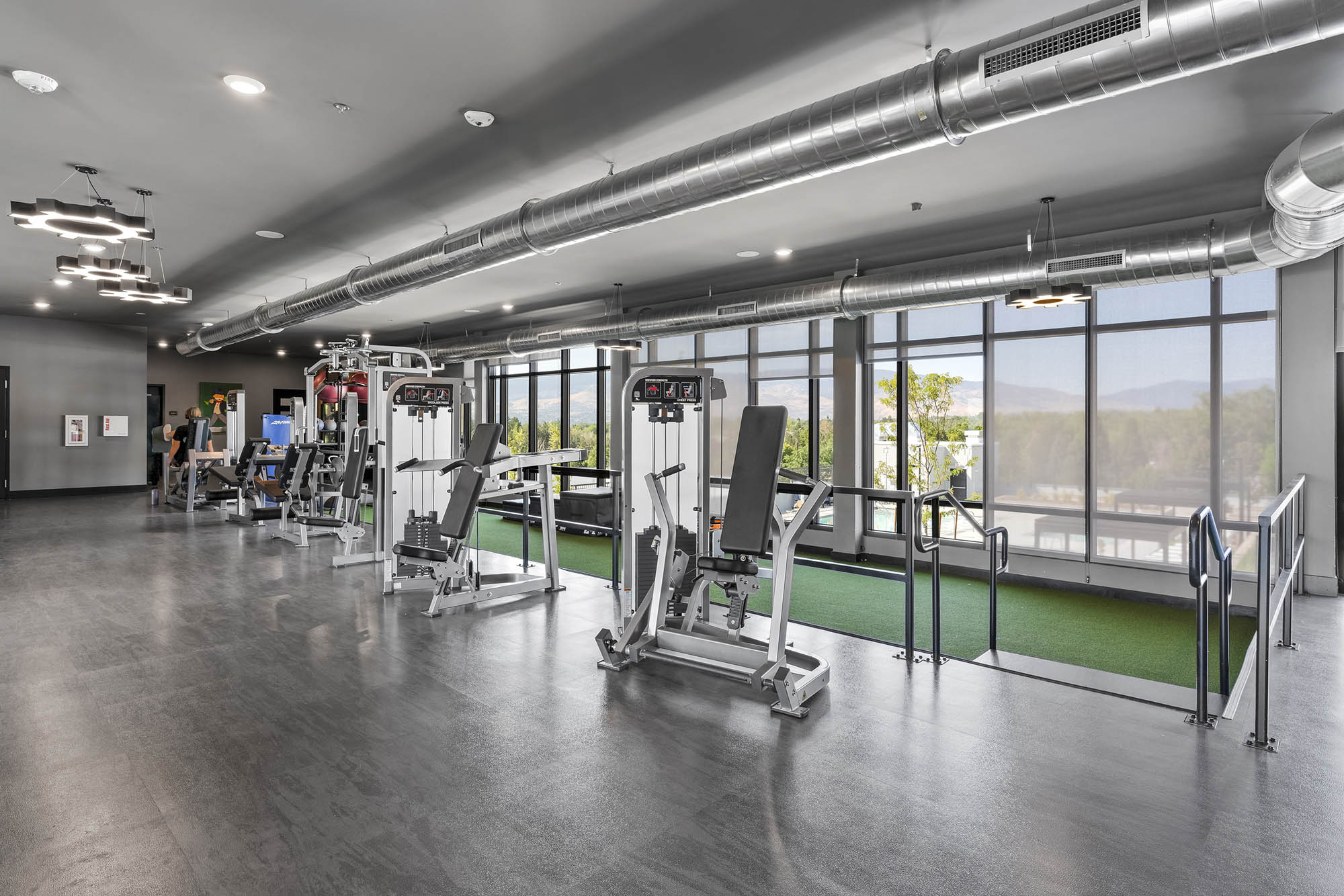 modern gym interior with exercise machines large