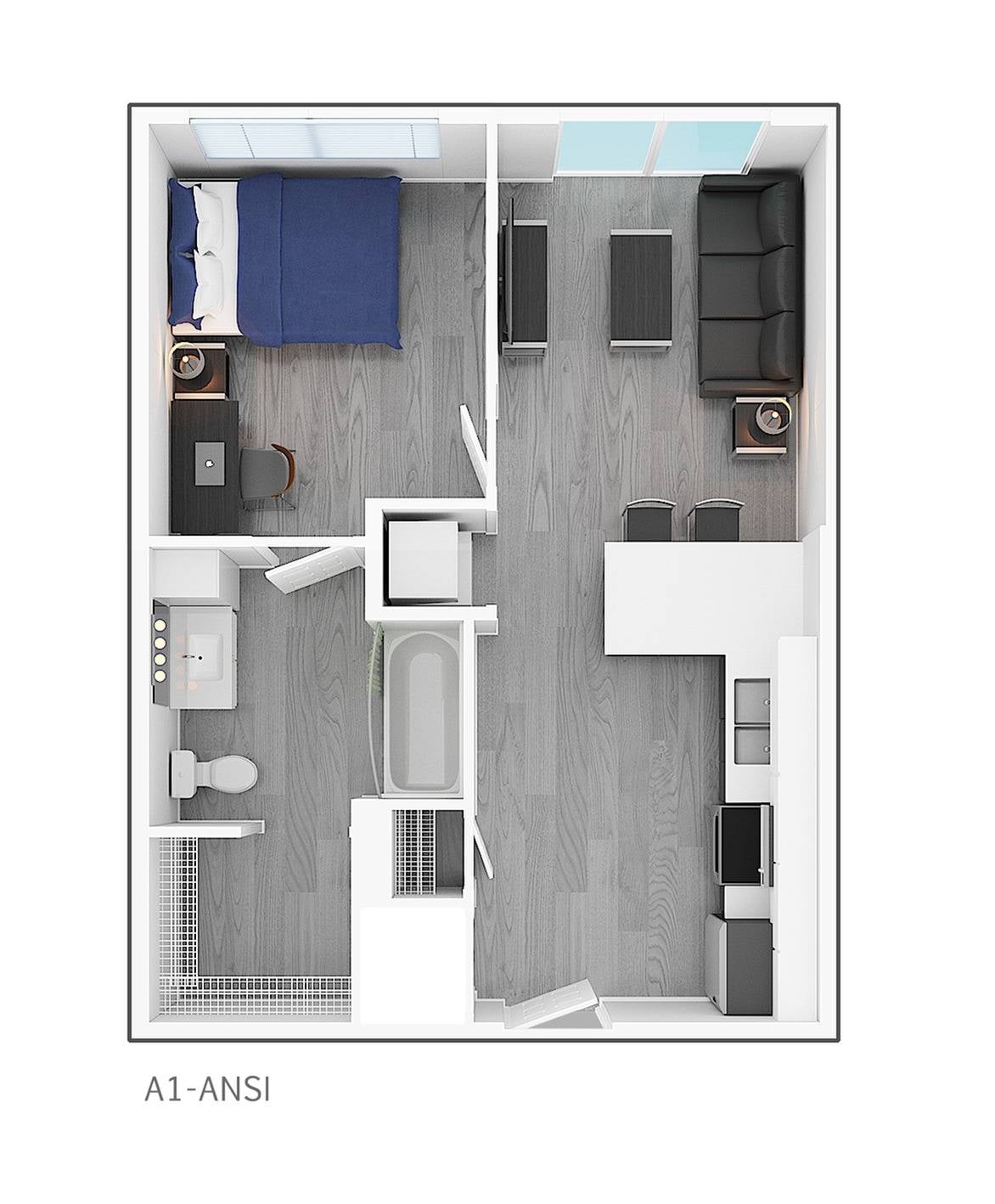 1BR/1BA floor plan