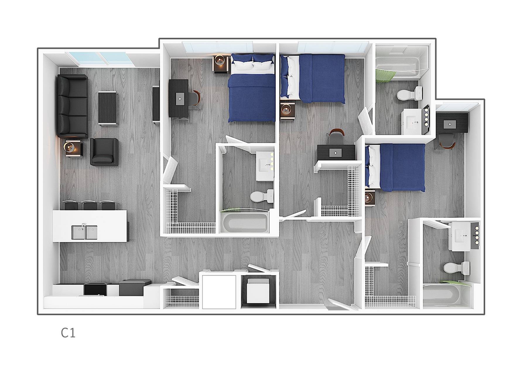3BR/3BA – Premium View floor plan