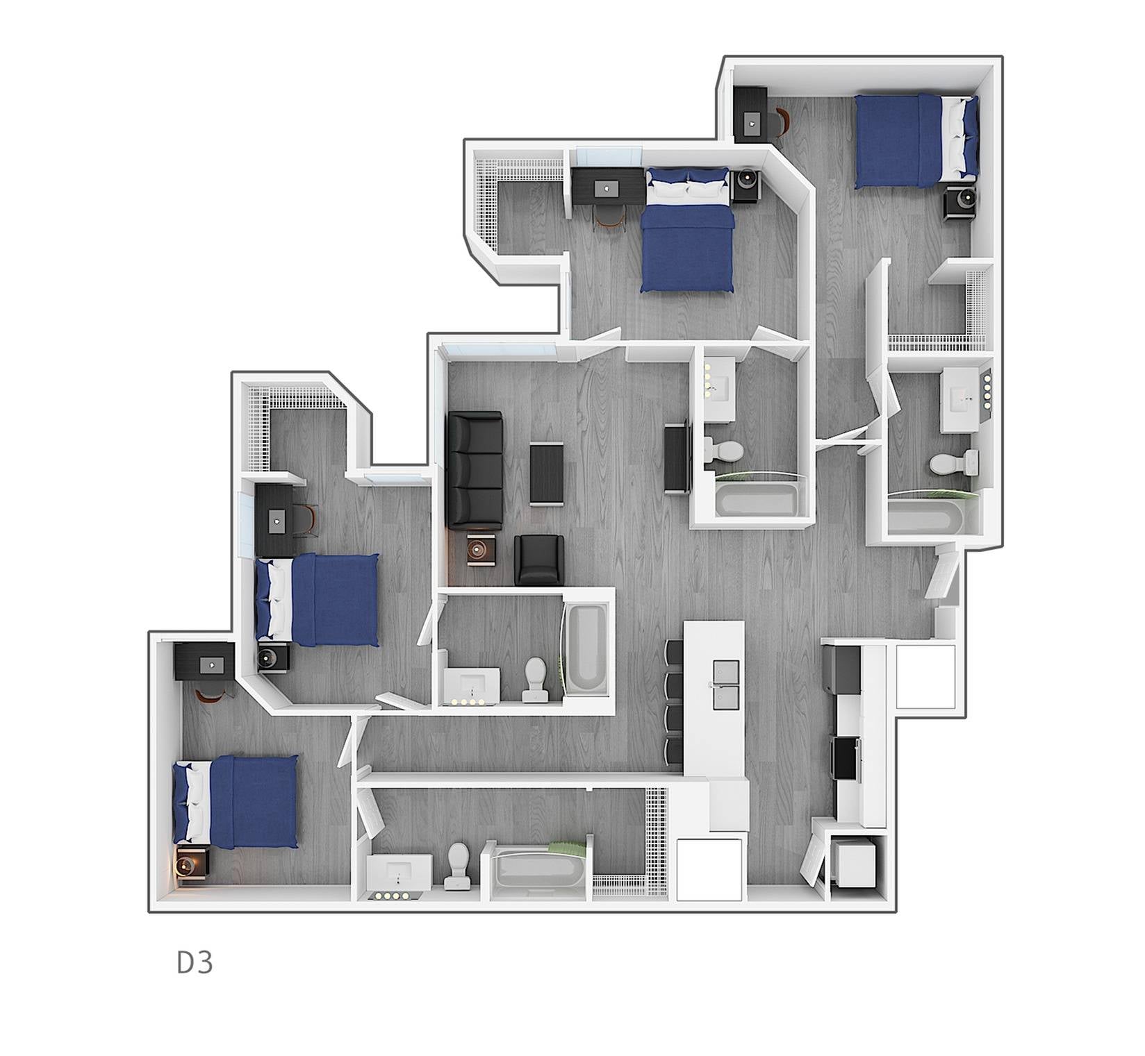 4BR/4BA – Corner floor plan